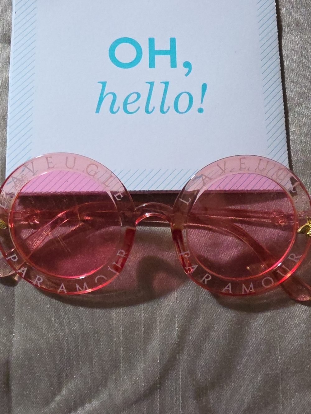 Round Pink Tinted Sunglasses with Logo Trim